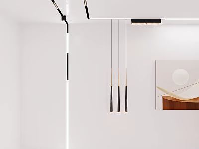 Modern Minimalist Pendant Light With Black And Gold Design Hanging In White Interior Room 3d model