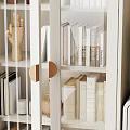 Cozy Study Room Interior With White Glass Door Cabinet Wooden Desk Chair And Potted Plant