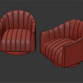 Modern Accent Chairs Black And Red Leather Tufted Backrest Round Base Contemporary Living Room Furniture