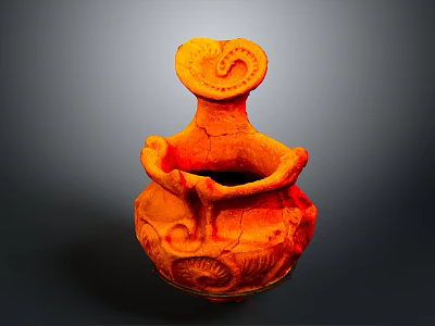 Traditional Orange Ceramic Pottery With Spiral Top And Intricate Carved Patterns 3d model