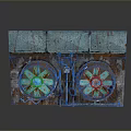 Vintage Style Turquoise And Rust Household Item With Circular Fan Like Structures And Control Panel