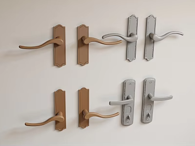 Assorted Door Handles with Classic and Modern Designs in Gold and Silver Finishes for Home 3d model