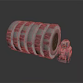 Cylindrical Industrial Structure With Horizontal Stripes And Small Metallic Mechanical Device