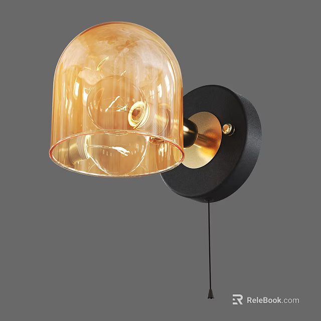 Modern Wall Lamp Featuring Amber Glass Shade Gold Metal And Black Base Design 3d model 