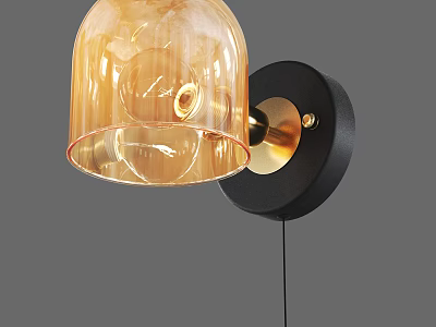 Modern Wall Lamp Featuring Amber Glass Shade Gold Metal And Black Base Design 3d model