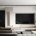 Modern Living Dining Room Interior Design With Large TV Sofa Coffee Table And Green Plants