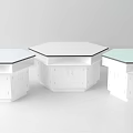 Three Modern White Hexagonal Functional Tables With Glass Tabletop And Storage 3d model