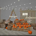 Autumn Field Decorative Setup With Pumpkins Hay Bales Wooden Frames And String Lights 3d model
