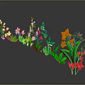 Cartoon Scene With Colorful Flowers Green Leaves White Orange Pink Red Petals