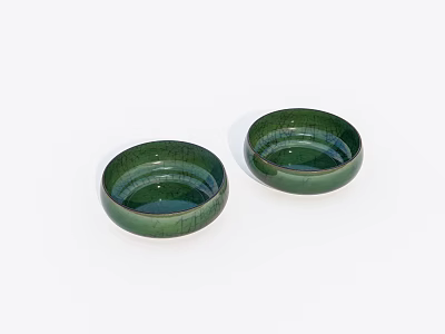 Two Simple Green Ceramic Bowls With Smooth Surface And Textured Design 3d model