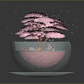 Decorative Ornament Set with Transparent Glass Bowl Pink Blossom Tree and Small Decorations on Tray