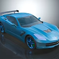 Blue Sports Car With Aerodynamic Design Rear Spoiler Sleek Body And Alloy Wheels