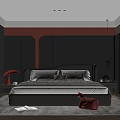 Modern Bedroom Interior Design With Black Headboard Orange Accent Wall Plush Rug And Red Bag