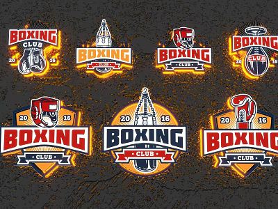 Boxing Club Logo Collection Featuring Vintage Badge Designs With Glove Elements And Year Numbers 3d model
