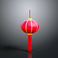 Red Decorative Chinese Lantern With Striped Pattern And Hanging Tassel For Home Decoration