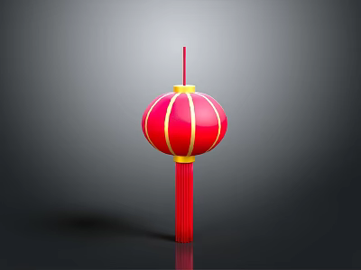 Red Decorative Chinese Lantern With Striped Pattern And Hanging Tassel For Home Decoration 3d model