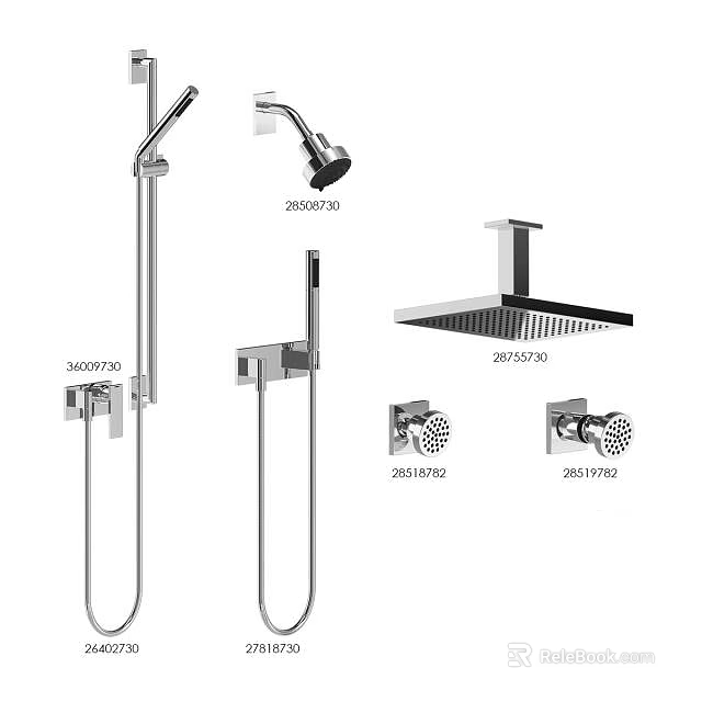 Modern Shower System With Handheld Shower Square Overhead And Faucet Components 3d model