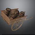 Wooden Cart Loaded With Wooden Barrels With Spoked Wheels And Vintage Design