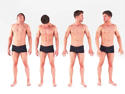 Shirtless Man in Black Shorts Full Body Posing from Different Angles 3d model