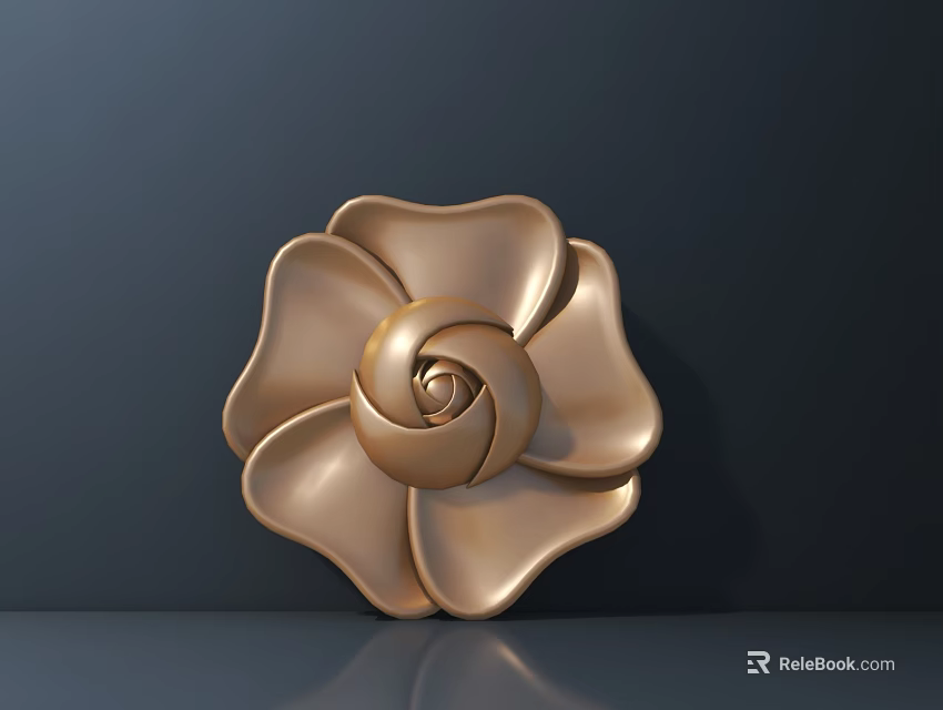 Elegant Ornamental Golden Rose Decoration with Shiny Surface on Dark Background 3d model 
