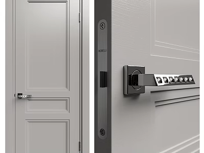 Modern Interior Swing Door With Panel Design And Secure Metal Lock System 3d model