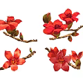Botanical Paintings of Red Pink Flower Branches for Decorative Art Pieces