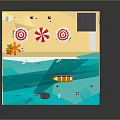 Scenic Sandy Beach With Ocean Water Colorful Umbrellas Small Boat And Lifeguard Stand