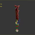 Fantasy Sword With Green Blade Pink Edges And Red Ornate Handle Design