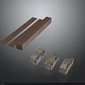 Wooden Long Strips And Square Stone Blocks As Decorative Construction Elements 3d model