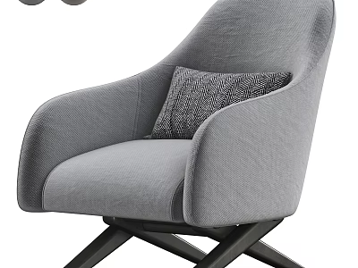Modern Gray Fabric Single Sofa With Textured Pillow And Cross Wooden Legs 3d model