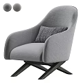 Modern Gray Fabric Single Sofa With Textured Pillow And Cross Wooden Legs