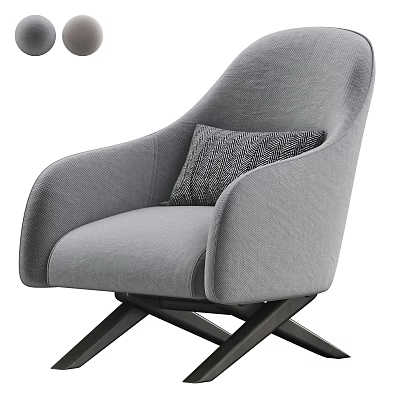 Modern Gray Fabric Single Sofa With Textured Pillow And Cross Wooden Legs 3d model