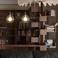 Warm Retro Open Plan Living And Dining Room Interior With Black Leather Sofas And Bookshelves