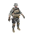 Man As Soldier In Military Uniform With Helmet Tactical Vest Gloves Boots Standing Pose