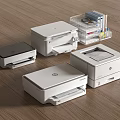 Modern White Office Appliances Including Printers Scanners And Desktop Storage Box With Stationery
