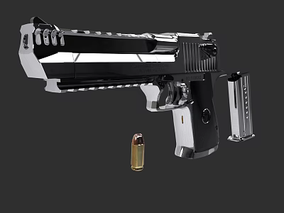 Modern Black Silver Tactical Pistol With Magazine And Bullet 3d model