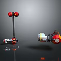 Mechanical Weapon Models With Red Spherical Components Black Poles And Metallic Bases 3d model