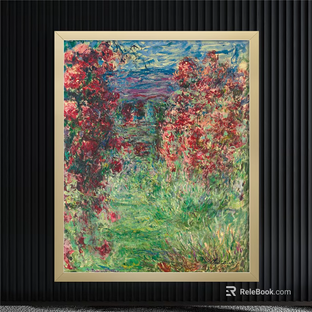 Impressionist Oil Painting With Red Roses Green Lawn And Vibrant Natural Landscape 3d model 