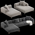 Modern L shaped Gray Fabric Sofa With Multiple Pillows And Cooova 3d model