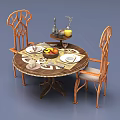 Classic Circular Dining Table Set With Two Carved Chairs And Fruit Bowl Tableware