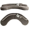 Modern Curved Taupe Sectional Sofa With Soft Cushions And Velvet Upholstery