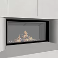 Modern Fireplace with Glass Door and Burning Fire in Minimalist White Interior