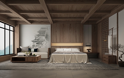 New Chinese Hotel Room 3d model