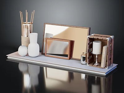 Modern Decorative Household Items With Mirrors Candle Reed Diffuser And Wooden Box 3d model