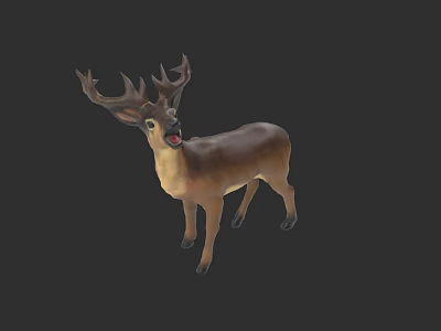 Realistic 3D Model of Brown Deer With Large Antlers and Open Mouth 3d model