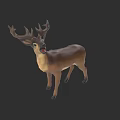 Realistic 3D Model of Brown Deer With Large Antlers and Open Mouth
