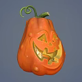 Orange Carved Pumpkin With Smiling Face Design Lit Interior And Green Curly Vine