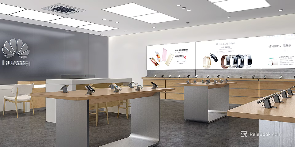 Modern Digital Store Interior With Bright Lighting Display Counters And Electronic Products 3d model