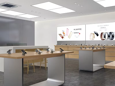 Modern Digital Store Interior With Bright Lighting Display Counters And Electronic Products 3d model