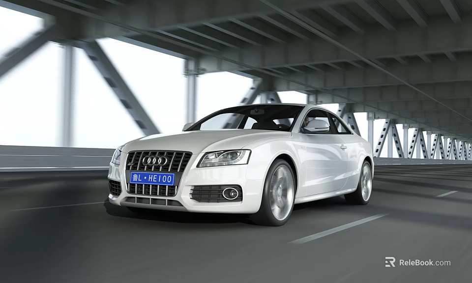 White Audi Car Driving Under Bridge On Road With Modern Sporty Design 3d model 